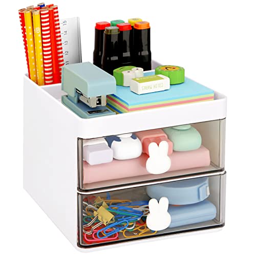 LETURE Small Desk Organizer With Drawer, Office Desktop Storage Box...