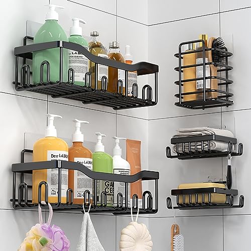 linmaya Shower Caddy, 5 Pack Adhesive Shower Organizer with 12 hook...