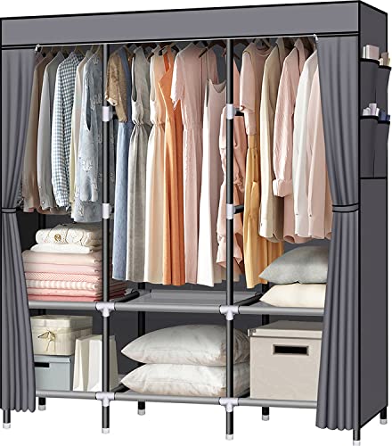 LOKEME Portable Closet, 61-Inch Portable Wardrobe with 3 Hanging Ro...