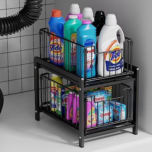 Lxmons 2 Tier Sliding Basket Drawer Organizer, Pull Out Under Sink ...