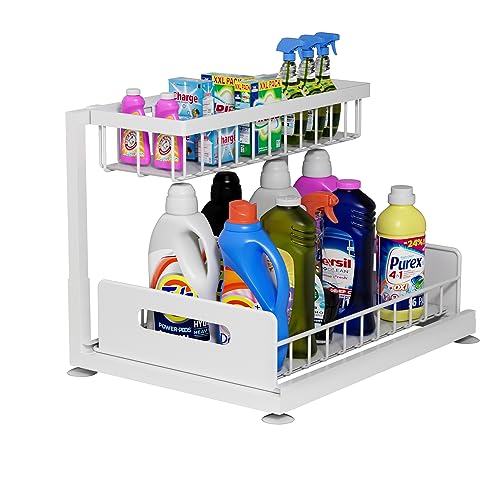 Lxmons 2-Tier Under Sink Slide Out Organizer, Pull Out Cabinet Stor...