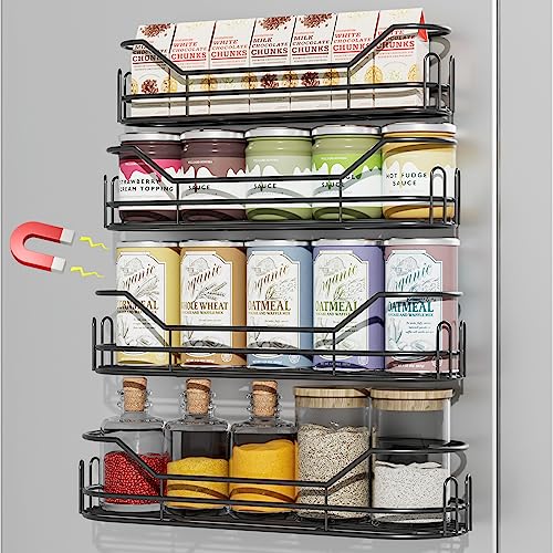 Magnetic Spice Rack for Refrigerator - 4 Pack Large Capacity Magnet...
