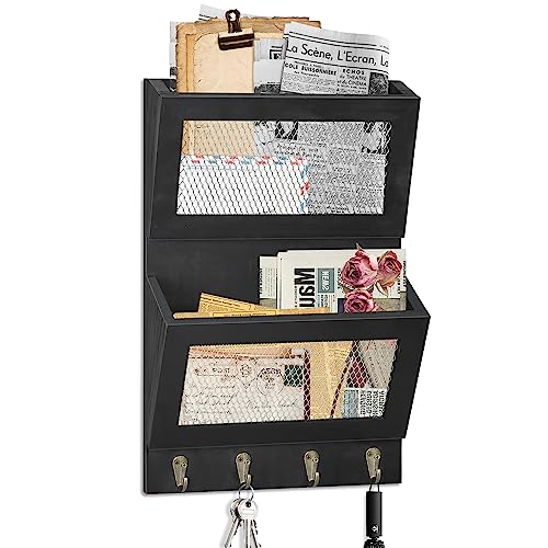 Mail and Key Holder for Wall, Wood Mail Organizer Wall Mount with 4...