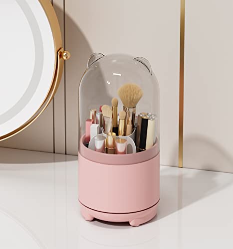 Makeup Brush Holder Organizer with Dust Proof Bear Lid,360° Spinni...