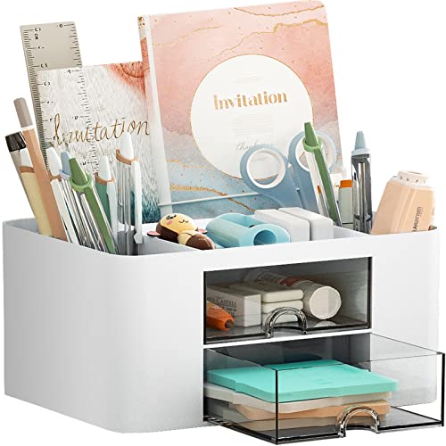 Marbrasse Pen Organizer with 2 Drawer, Multi-Functional Pencil Hold...