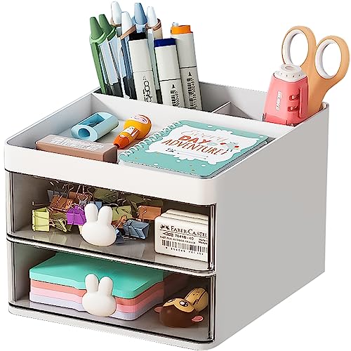 Marbrasse Small Desk Organizer with Drawer, Multi-Functional Pen Pe...