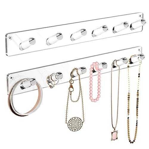 MaxGear 2 Pack Acrylic Necklace Holder Wall Mounted Jewelry Hangers...