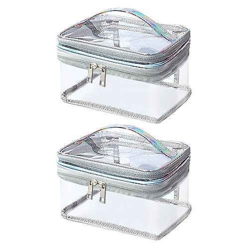 MBZSRHY 2 Pack Clear Makeup Bag,Double Layer Clear Cosmetic Bag,Toi...