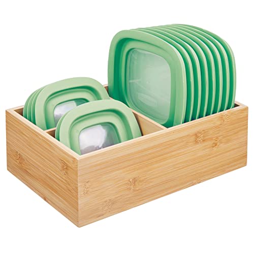 mDesign Bamboo Kitchen Pantry Cabinet Organizer Storage Box, 3 Divi...