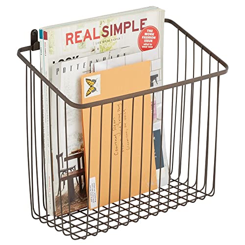 mDesign Metal Wire Wall Mounted Storage Organizer Basket Bin for Ki...
