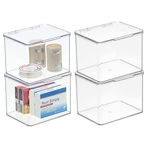mDesign Plastic Bathroom Storage Organizer Box with Hinge Lid for C...