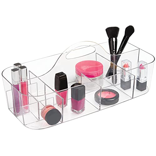 mDesign Plastic Divided Cosmetic Organizer Caddy Tote Bin with Hand...