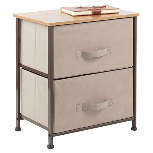 mDesign Small Storage Dresser End Side Table Night Stand with 2 Rem...