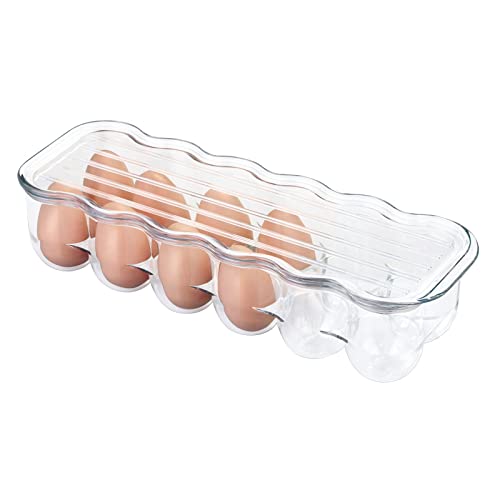 mDesign Stackable Plastic Covered Egg Tray Holder, Storage Containe...