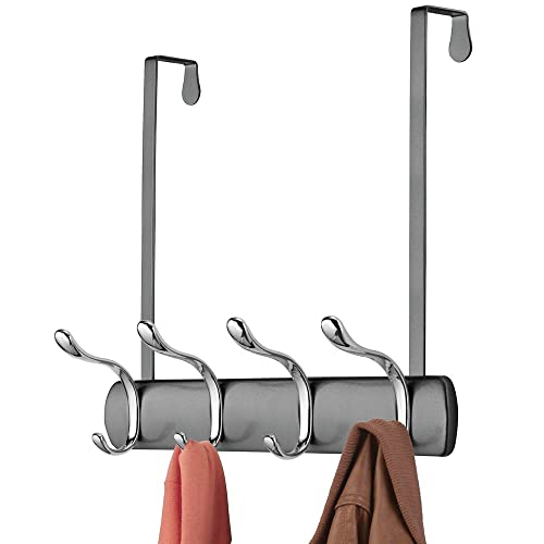 mDesign Steel Over Door Closet Organizer Hanger Rack with 8 Hooks f...