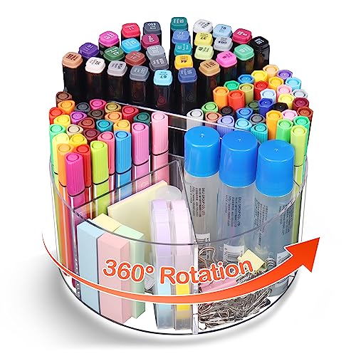 Mefirt Acrylic Pen Holder, 360 Degree Rotating Pen Organizer for De...