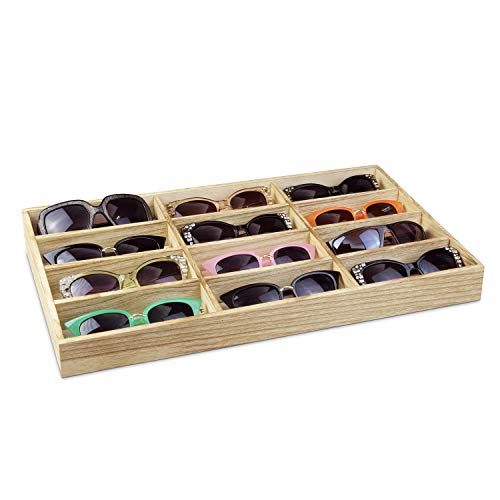 MOOCA 12 Wooden Compartments Eyewear Case for Small or Medium Eyegl...