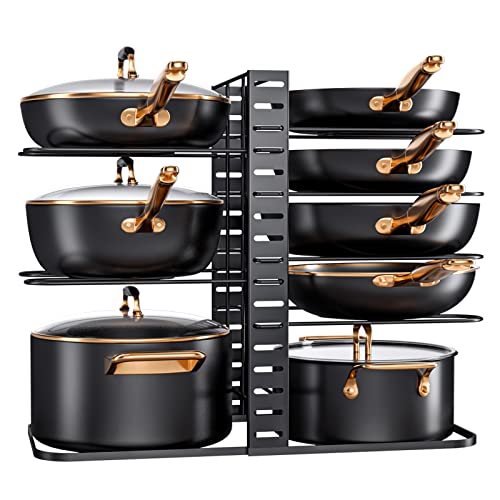 MUDEELA Pots and Pans Organizer : Rack for Cabinet, 8-Tier Kitchen ...