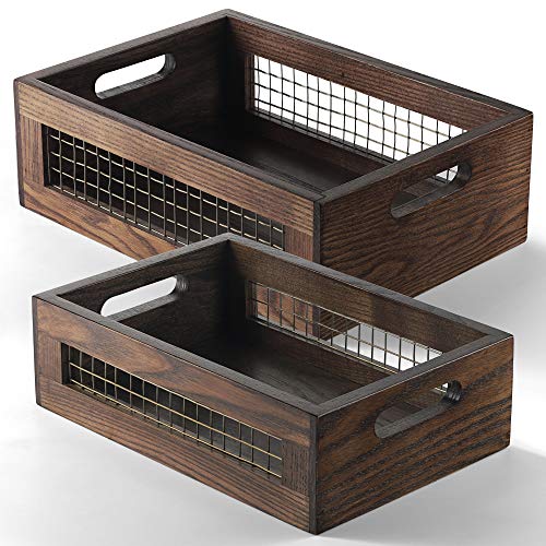NAGAWOOD Wooden Countertop Baskets Set of 2 for Kitchen, Bathroom, ...