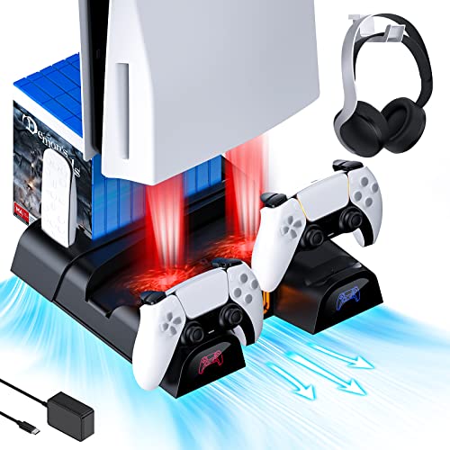 NexiGo PS5 Accessories Vertical Stand with Headset Holder and AC Ad...