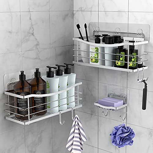 ODesign Adhesive Shower Caddy Basket Shelf with Hooks for Shampoo S...