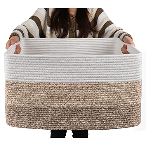 OIAHOMY Large Rectangle Blanket Basket, Woven Nursery Cotton Rope B...