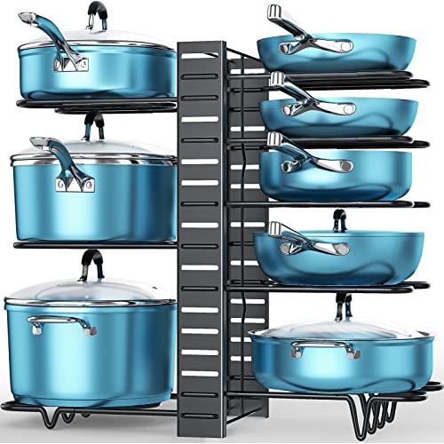 ORDORA Pots and Pans Organizer for Cabinet, 8 Tier Pot Rack with 3 ...