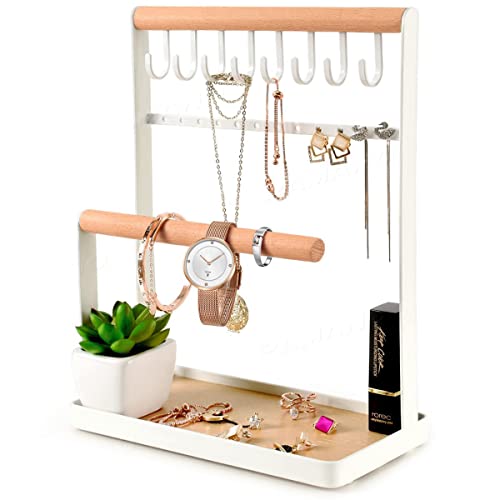 PAMANO Jewelry Organizer Necklace Stand Holder, 4-Tier Hanging Wood...
