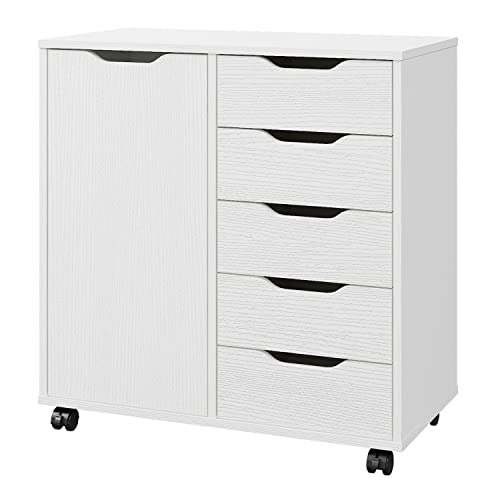 Panana 5-Drawer Chest with 1 Door, Wooden Chest of Drawers Storage ...