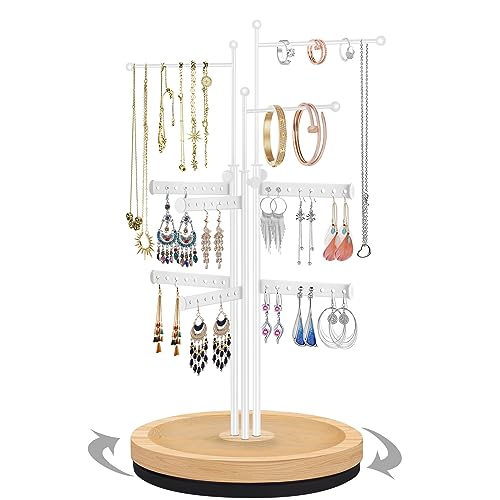 penobon Jewelry Organizer Stand with Wood Base, Adjustable Height J...
