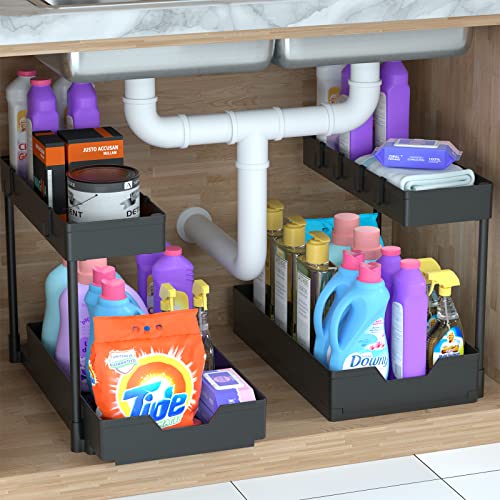 petisal 2-PACK Under Sink Organizers|Pull Out Cabinet Organizer|2 T...