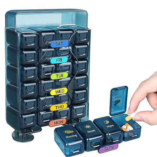 Pill Organizer 4 Times A Day, Pill Box 7 Day, Acedada Large Weekly ...