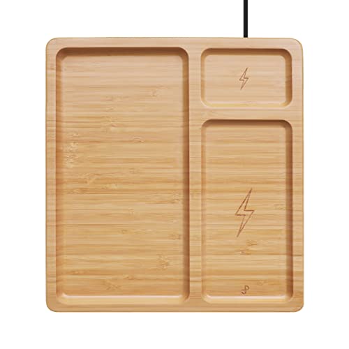 [PJ Collection] Bamboo Organizer Valet Tray with Wireless Charging,...