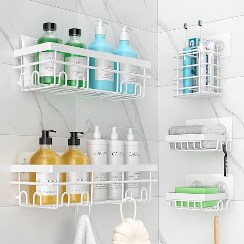 POKIPO Shower Caddy 5 Pack, Adhesive Shower Organizer with Soap Dis...