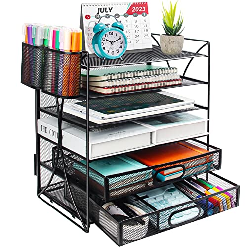 POZEAN 6 Tier Desk Organizer with 2 Drawers, File Organizer for Des...