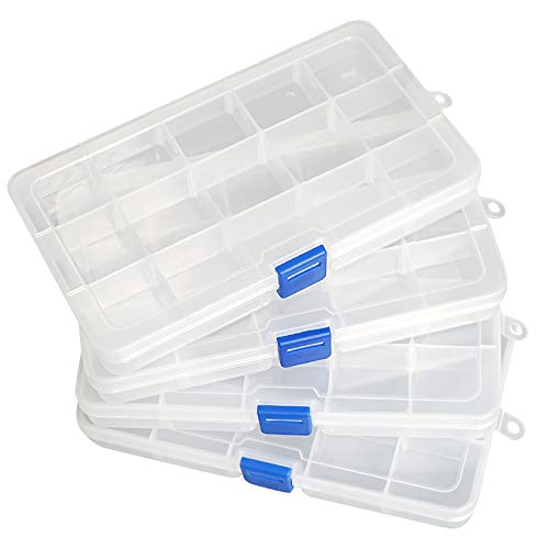 Qualsen 4 Pack Plastic Compartment Box with Adjustable Dividers Cra...