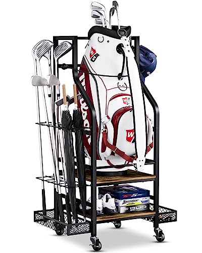 Rackgolfic Golf Bag Storage Garage Organizer - Premium Wooden Golf ...