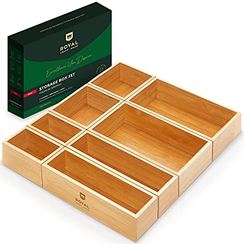 ROYAL CRAFT WOOD Luxury Bamboo Storage Box, Bin Set - Multi-Use Dra...