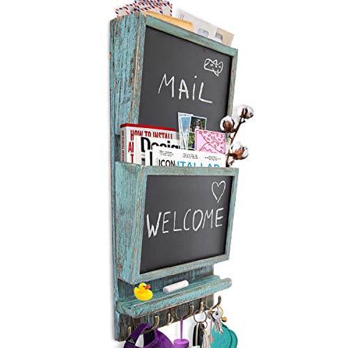 Rustic 2-Slot Mail Sorter Organizer for Wall with Chalkboard Surfac...