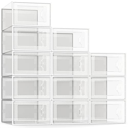 SEE SPRING Large 12 Pack Shoe Storage Box, Clear Plastic Stackable ...