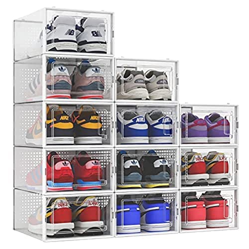 SESENO. 12 Pack Shoe Storage Boxes, Clear Plastic Stackable Shoe Or...