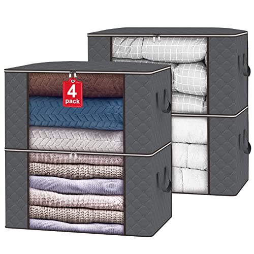 SGHUO 4 Pack Blanket Storage Bags with Zipper, Foldable Comforter B...