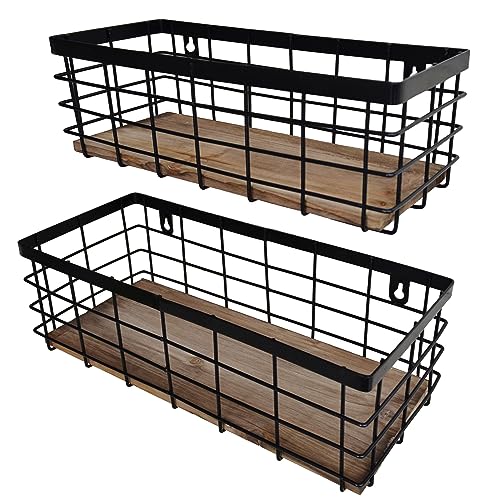 ShabbyDecor Metal Wire Basket Detachable Wood Base Storage Organize...