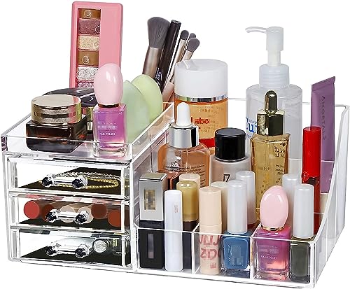 Simbuy Clear Makeup Organizer for Vanity, Large Desk Organizer with...