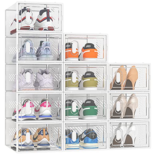 SIMPDIY Shoe Box, 12 Pack Shoe Storage Boxes Clear Plastic Stackabl...