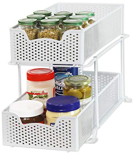 Simple Houseware 2 Tier Sliding Cabinet Basket Organizer Drawer, Wh...