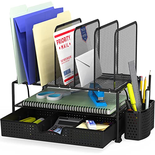 Simple Houseware Mesh Desk Organizer with Sliding Drawer, Double Tr...