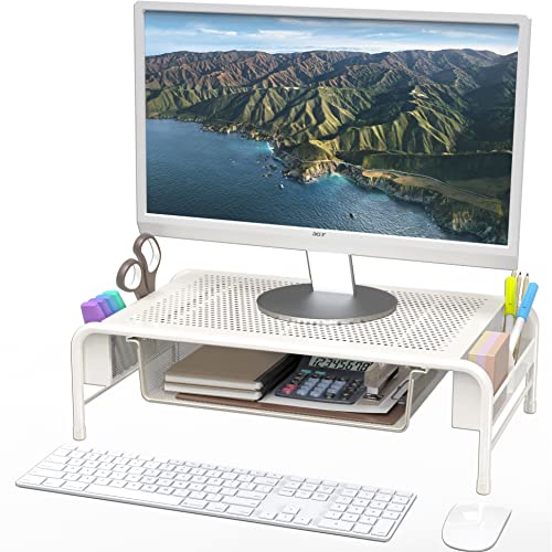 SimpleHouseware Metal Desk Monitor Stand Riser with Organizer Drawe...
