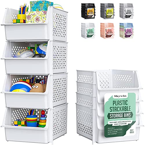 Skywin Plastic Stackable Storage Bins for Pantry - Stackable Bins F...