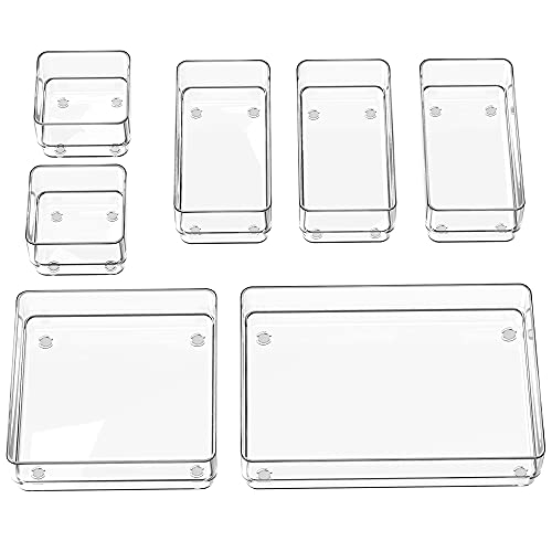 SMARTAKE 7-Piece Drawer Organizer with Non-Slip Silicone Pads, 4-Si...